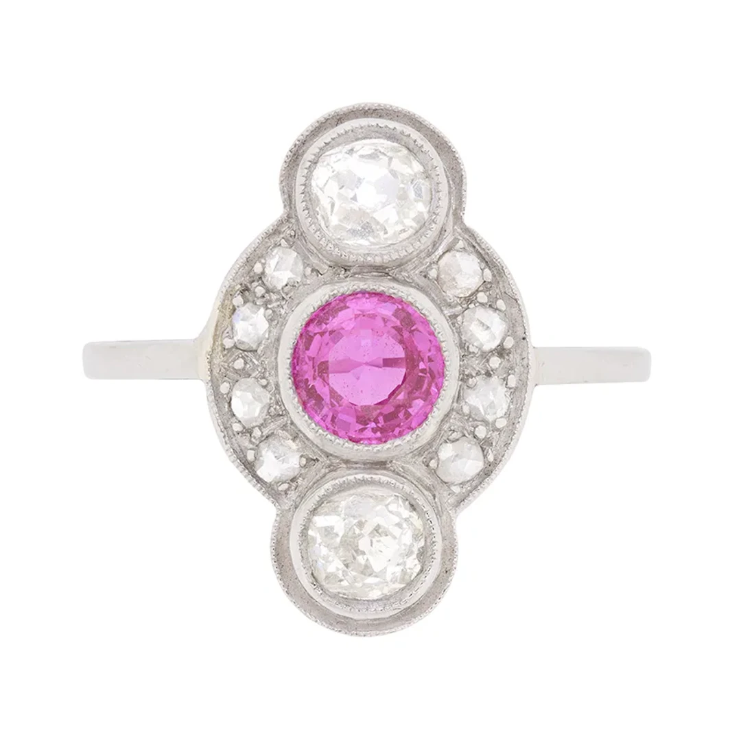 Vintage 0.50ct Pink Tourmaline and Diamond Ring, c.1940s