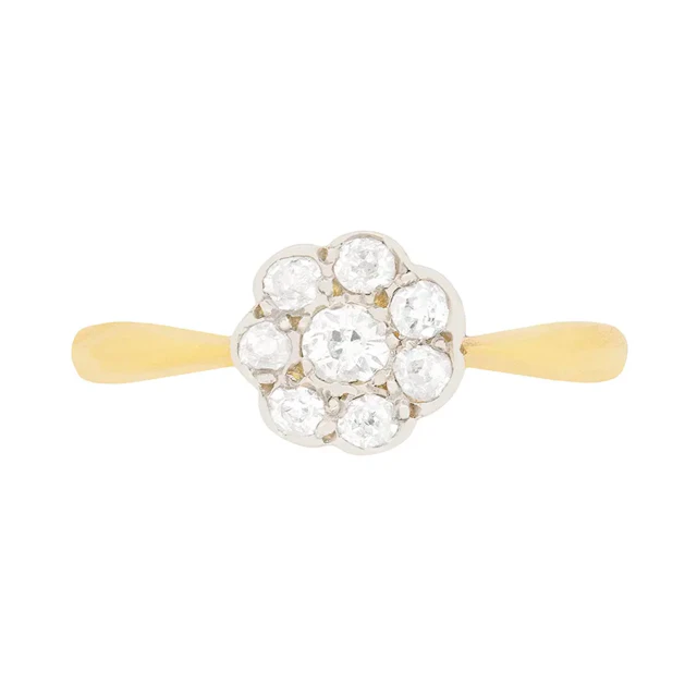 Edwardian 0.55ct Old Cut Diamond Daisy Cluster Ring, c. 1910s