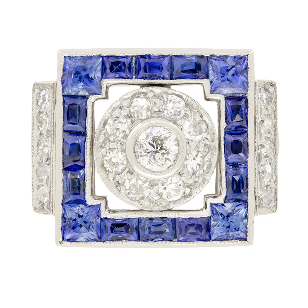 Art Deco 0.55ct Diamond and Sapphire Cluster Ring, c.1920s