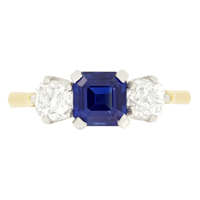 Vintage 1.20ct Sapphire and Diamond Trilogy Ring, c.1940s