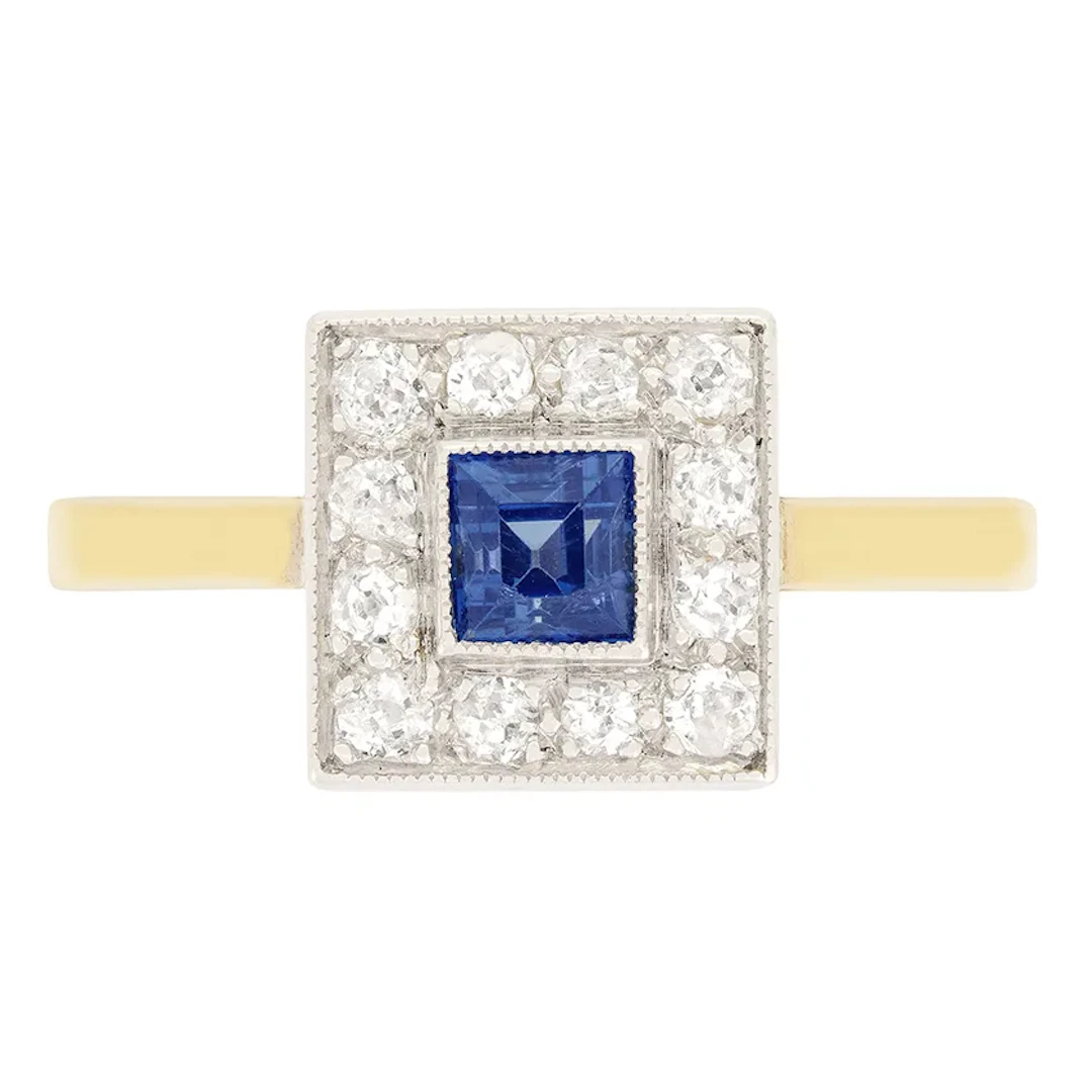 Edwardian 0.40ct Sapphire and Diamond Cluster Ring, c.1910s