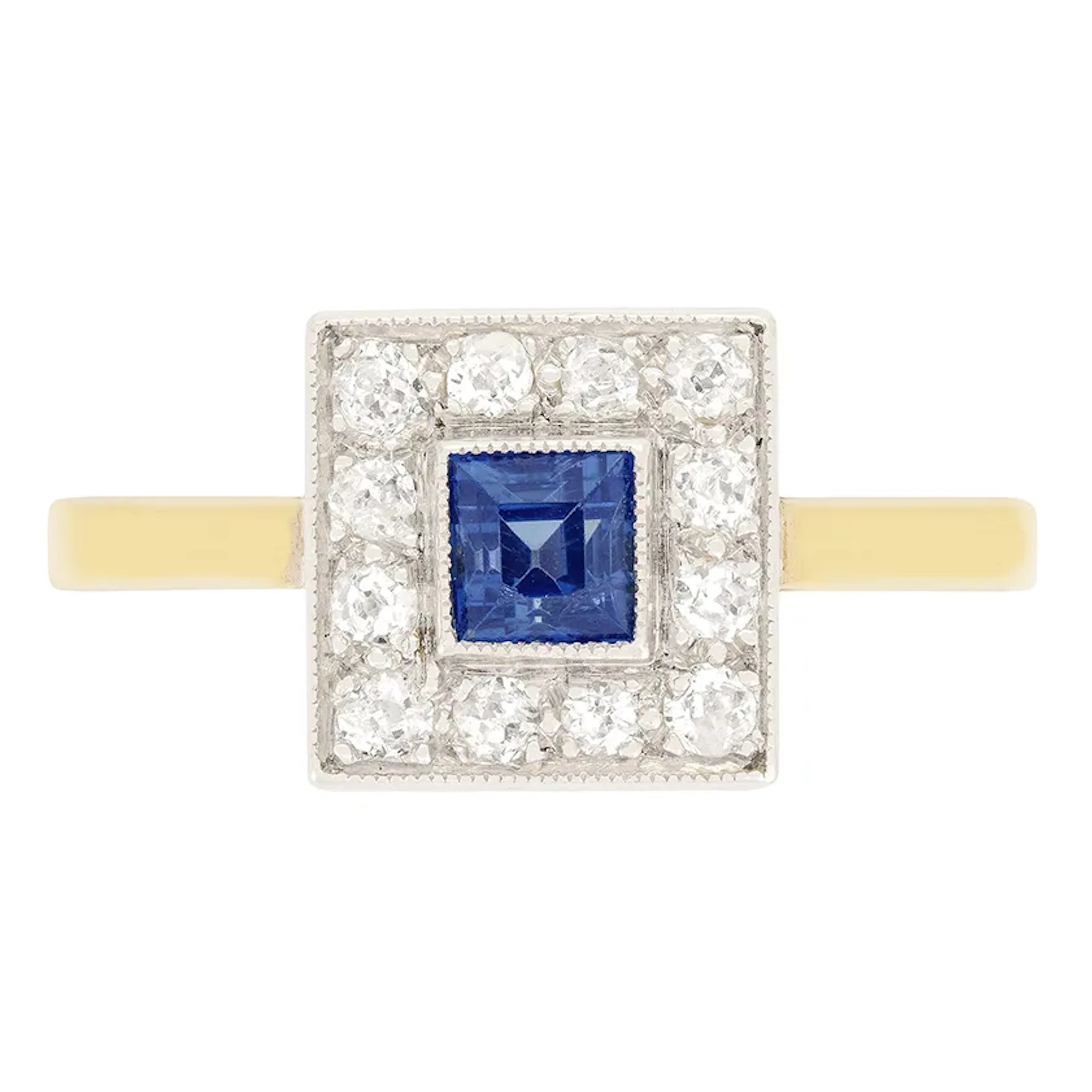 Edwardian 0.40ct Sapphire and Diamond Cluster Ring, c.1910s
