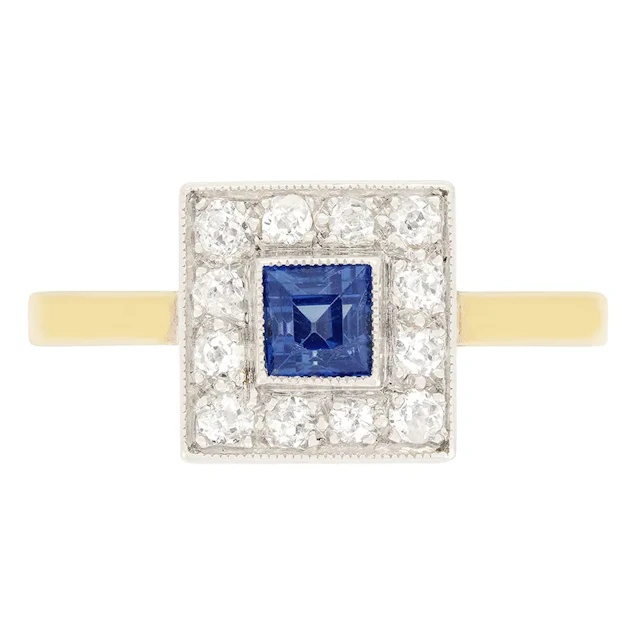 Edwardian 0.40ct Sapphire and Diamond Cluster Ring, c.1910s