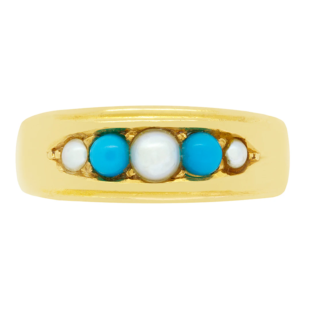 Victorian Pearl and Turquoise Ring, hallmarked 1891