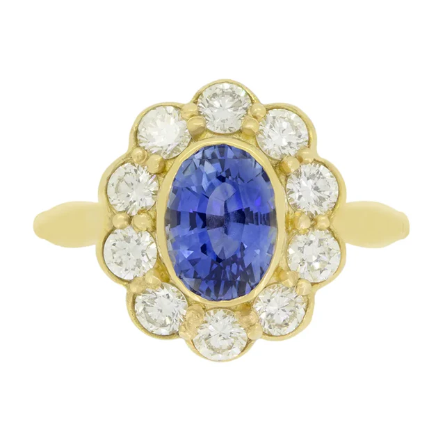 Vintage 1.50ct Sapphire and Diamond Cluster Ring, c.1980s