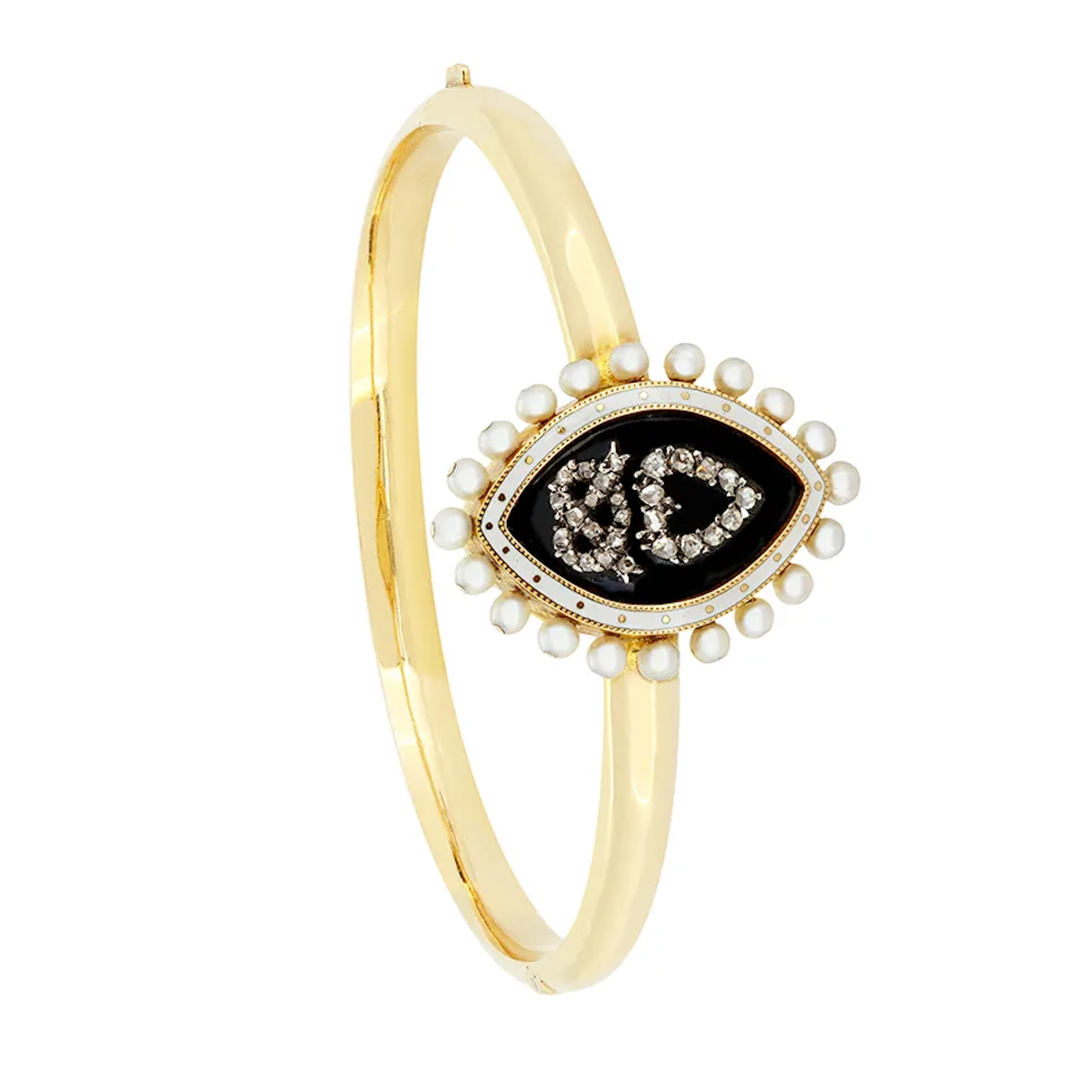 Victorian 0.27ct Diamond and Pearl Mourning Bangle, c.1860s