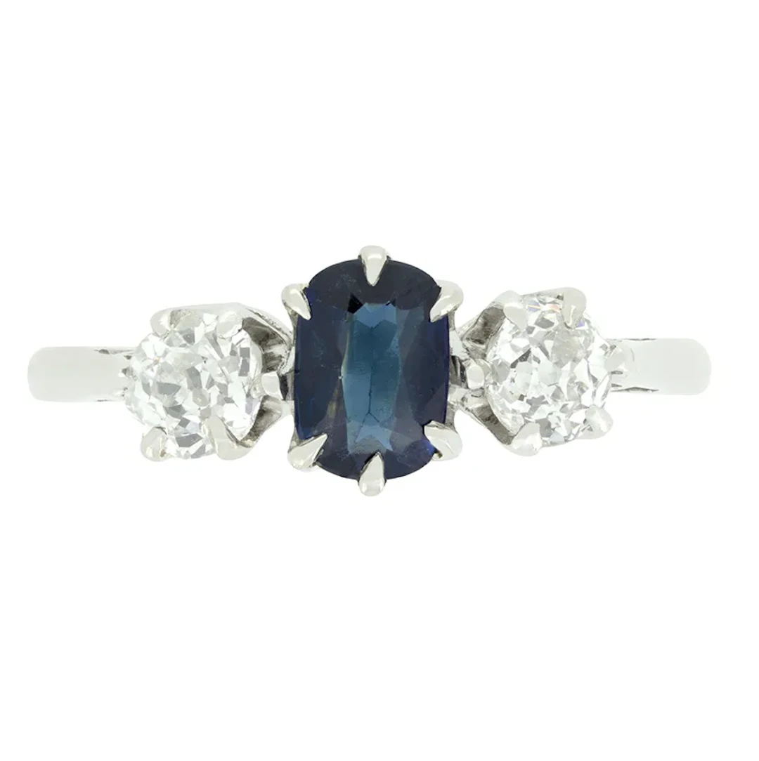 Late Deco 0.45ct Sapphire and Diamond Three Stone, c.1940s