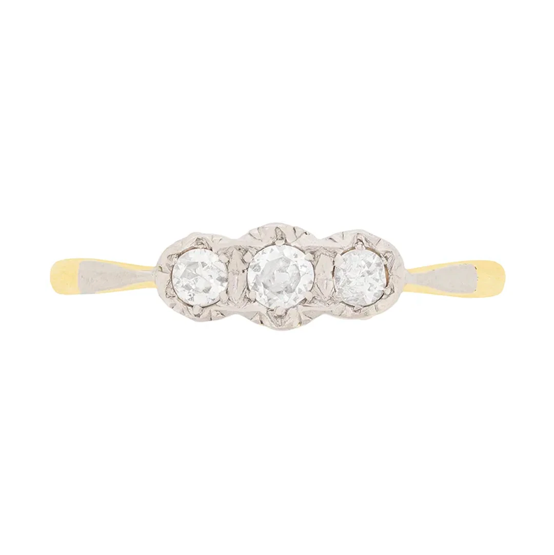 Art Deco 0.25ct Old Cut Diamond Three Stone Engagement Ring, c.1920s