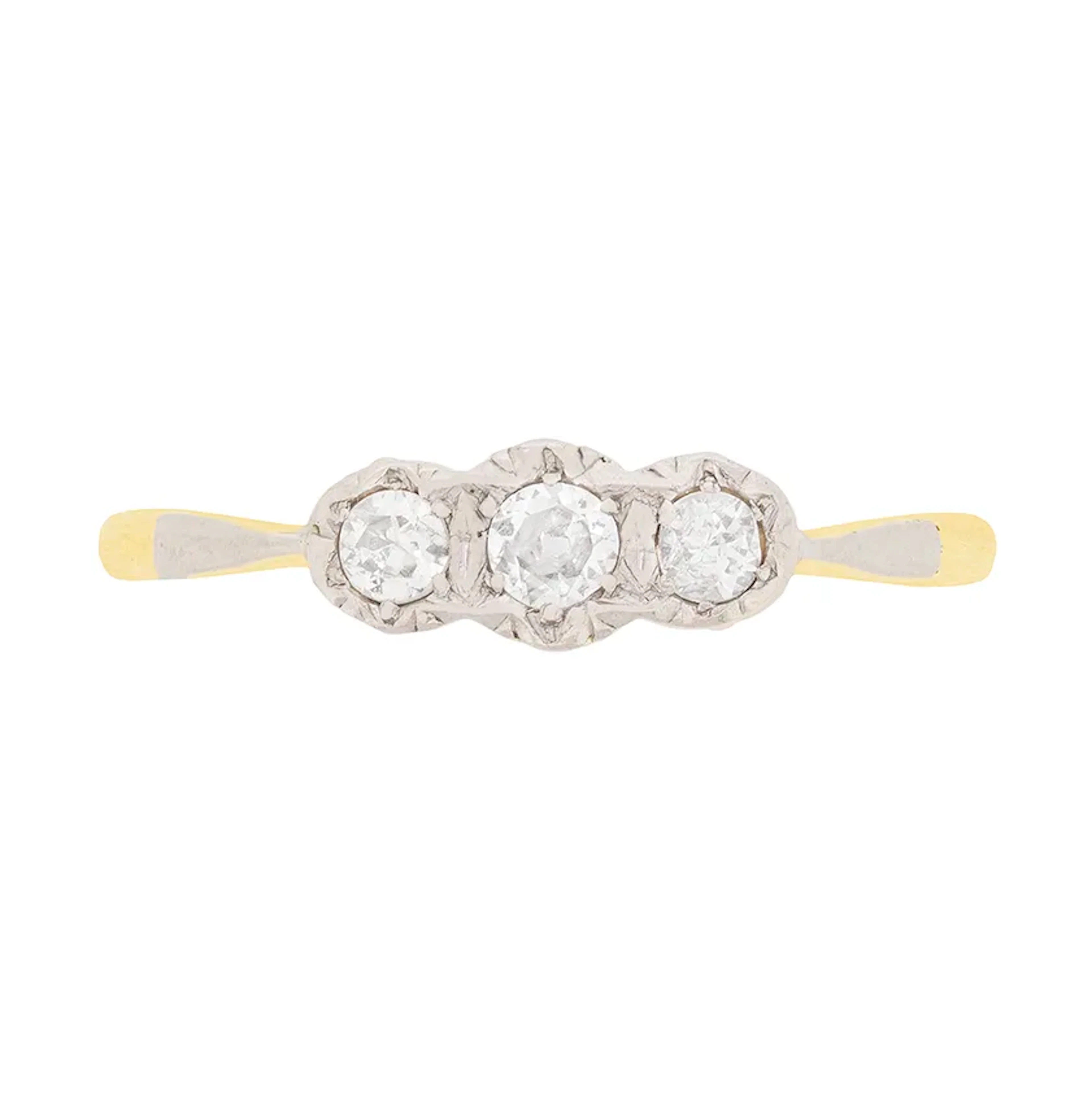 Art Deco 0.25ct Old Cut Diamond Three Stone Engagement Ring, c.1920s