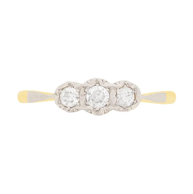 Art Deco 0.25ct Old Cut Diamond Three Stone Engagement Ring, c.1920s