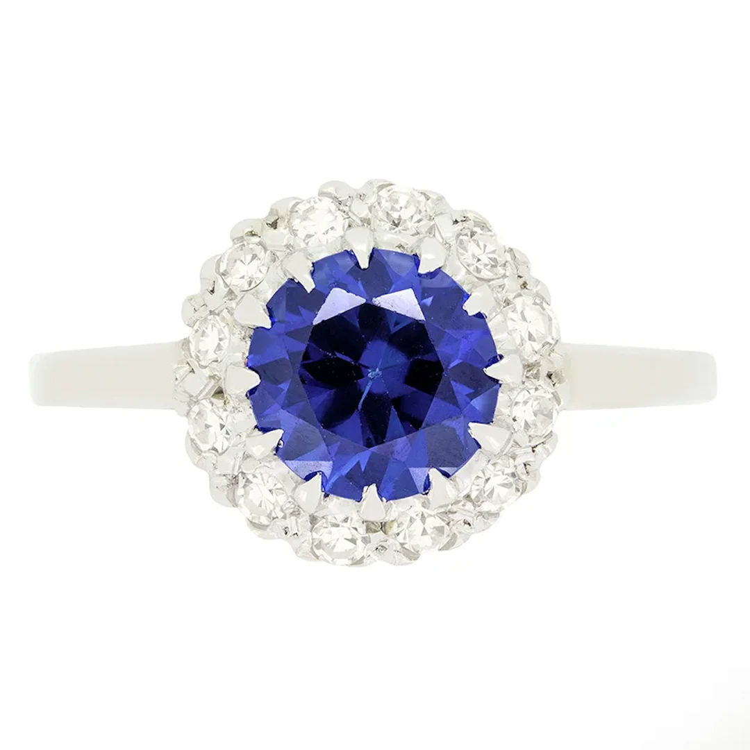 Late Deco 1.70ct Sapphire and Diamond Cluster Ring, c.1940s
