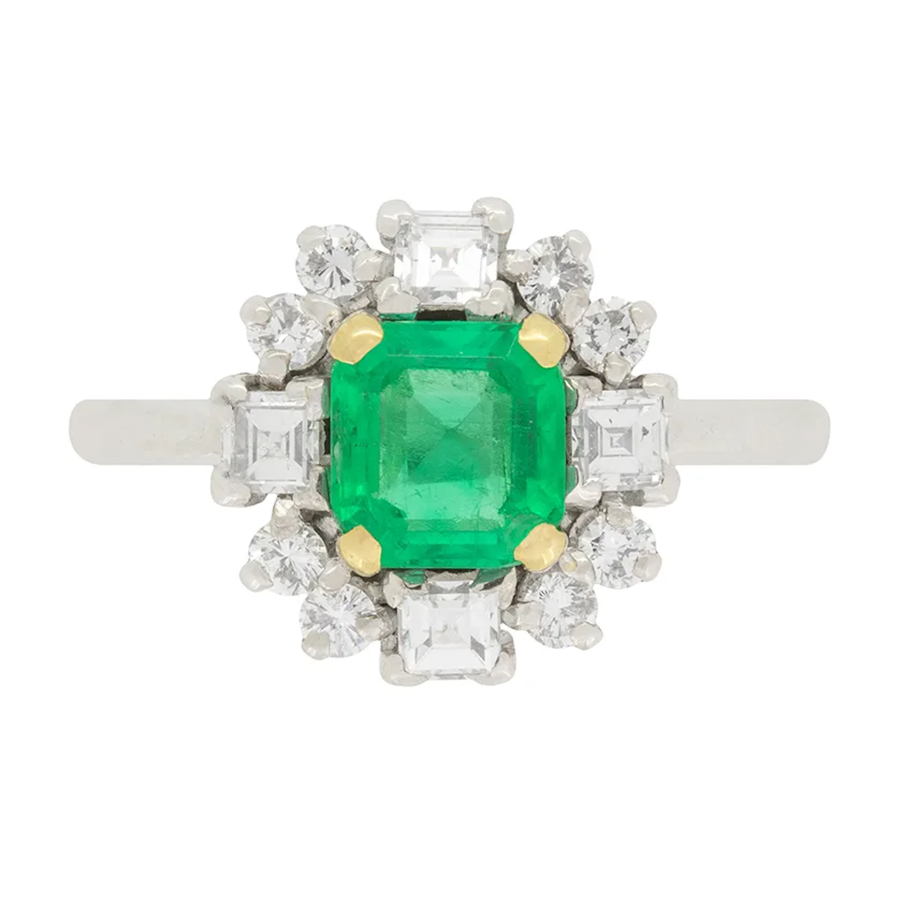 Vintage 1.10ct Emerald and Diamond Cluster Ring, c.1960s