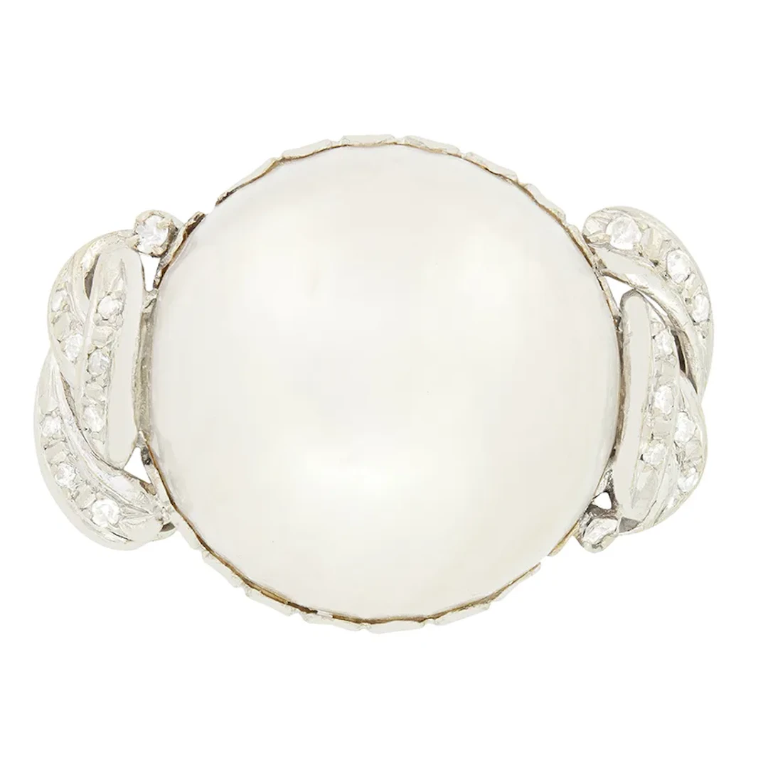 Vintage Pearl and Diamond Cocktail Ring, c.1970s