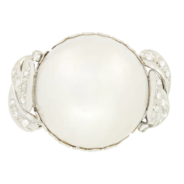 Vintage Pearl and Diamond Cocktail Ring, c.1970s