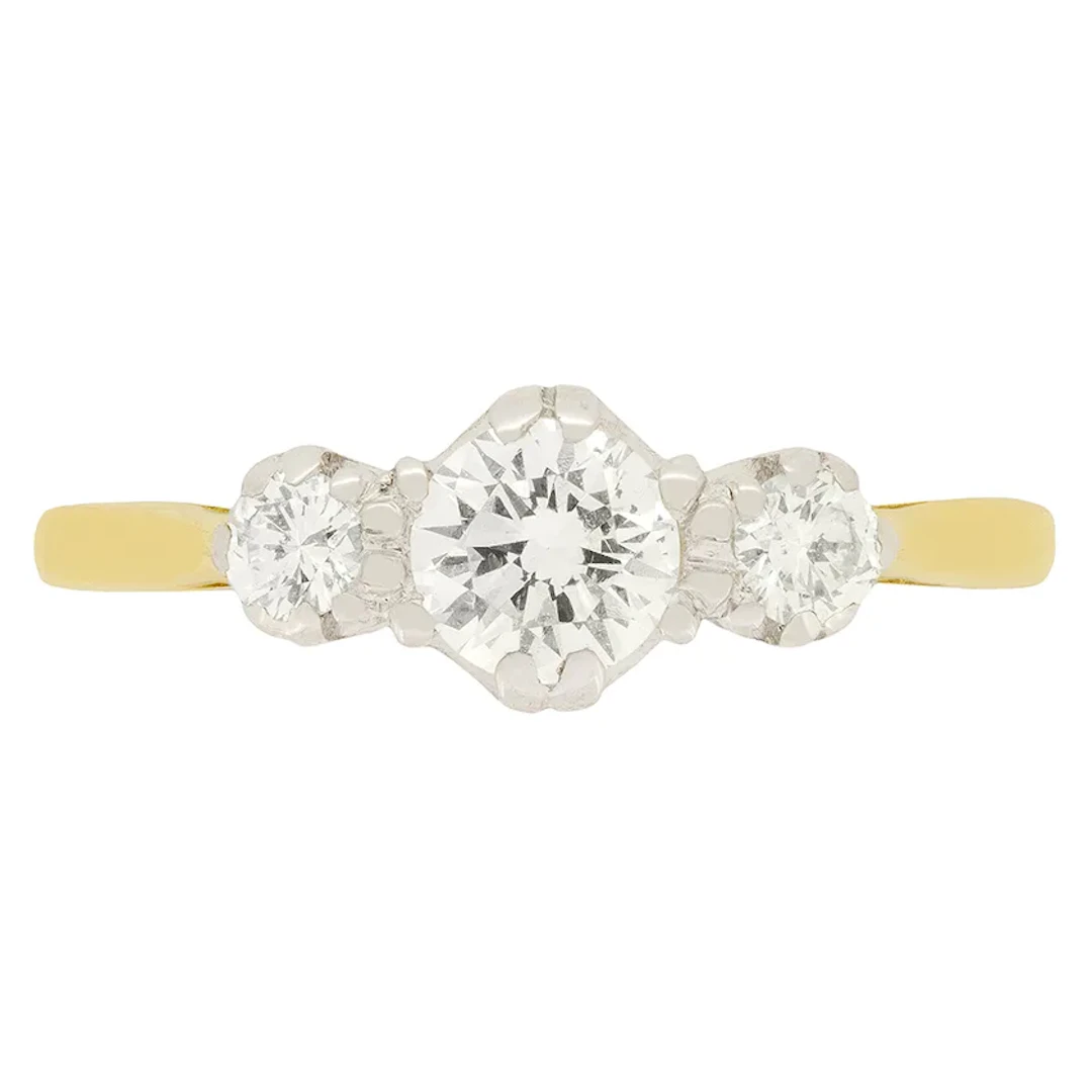 Vintage 0.85ct Three Stone Diamond Ring, c.1967