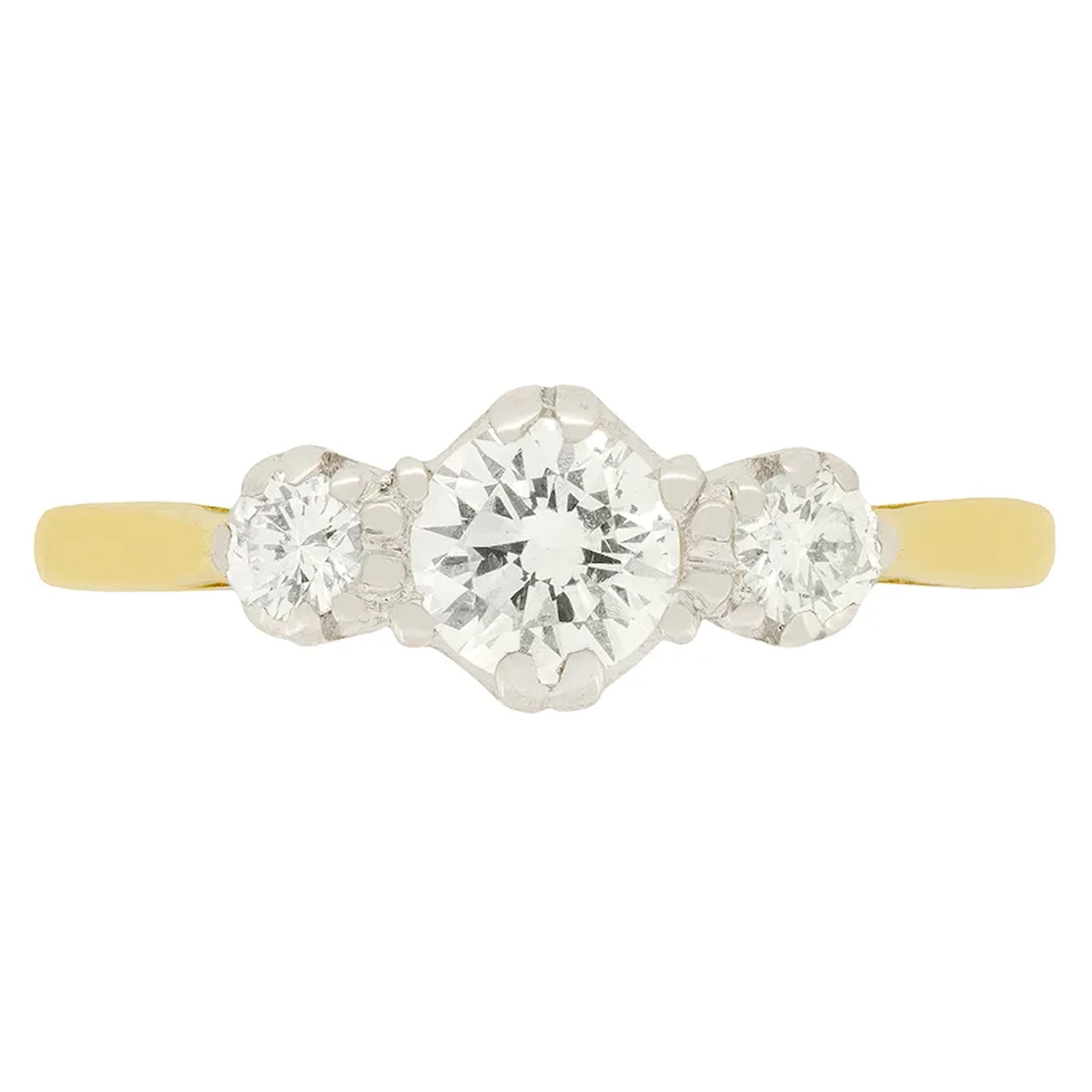 Vintage 0.85ct Three Stone Diamond Ring, c.1967