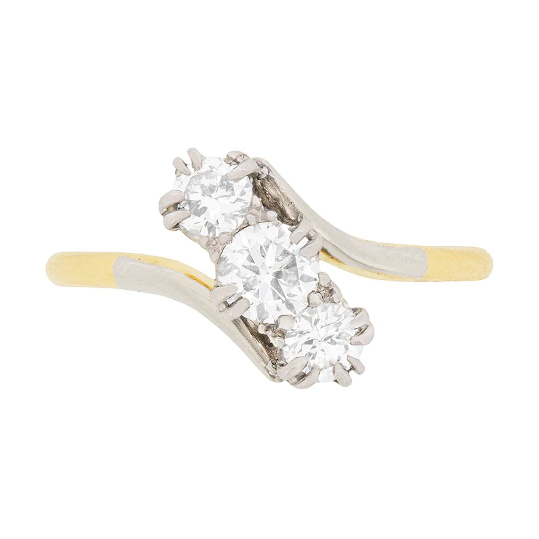 Art Deco Three Stone Diamond Twist Ring, c.1930s