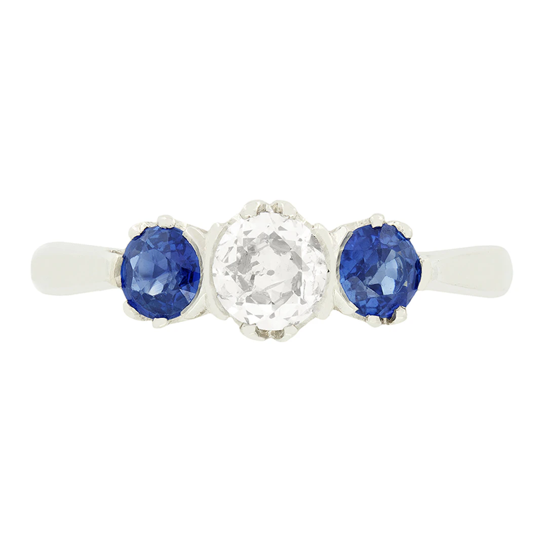 Vintage 0.50ct Diamond and Sapphire Three Stone, c.1950s