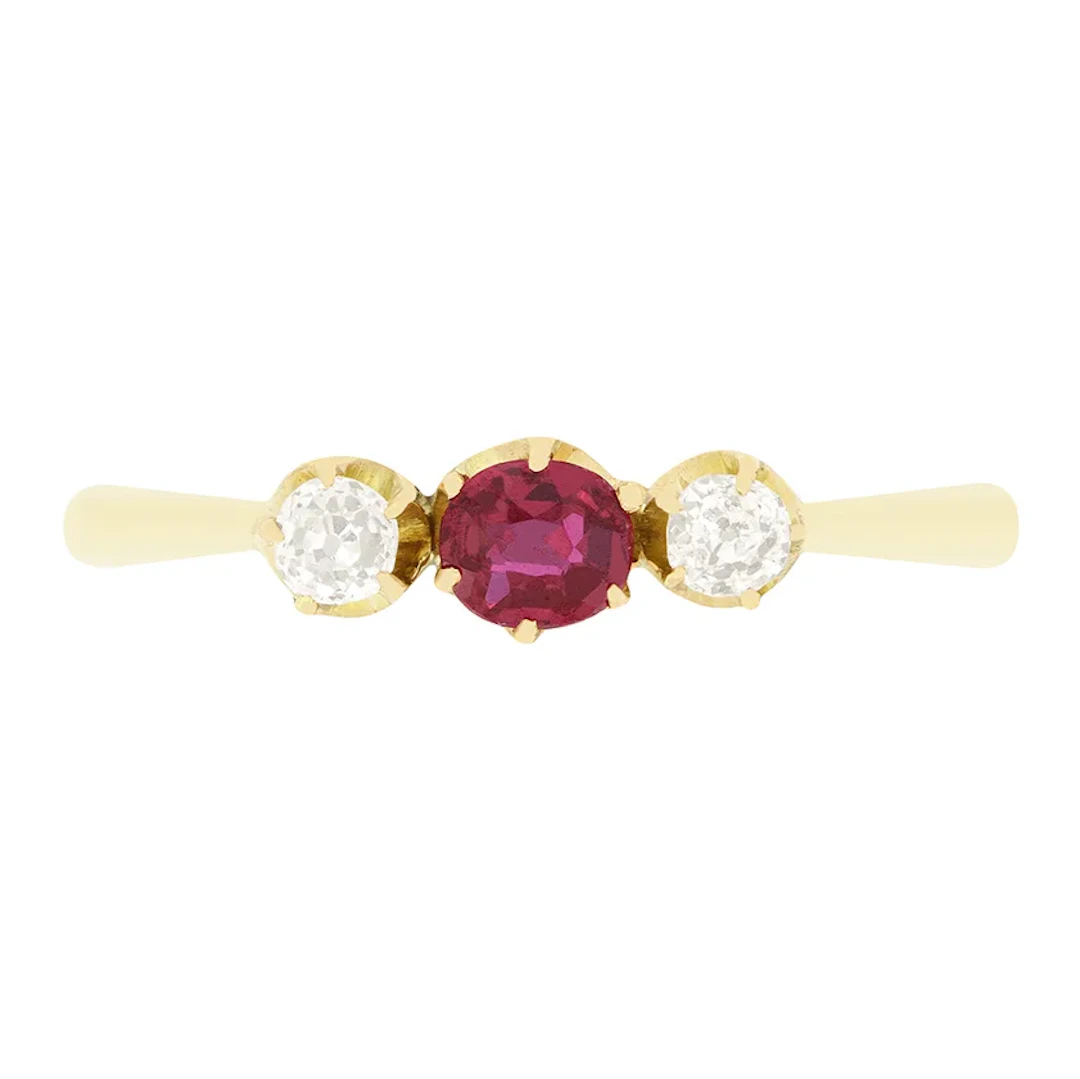 Victorian 0.25ct Ruby and Diamond Three Stone, c.1880s