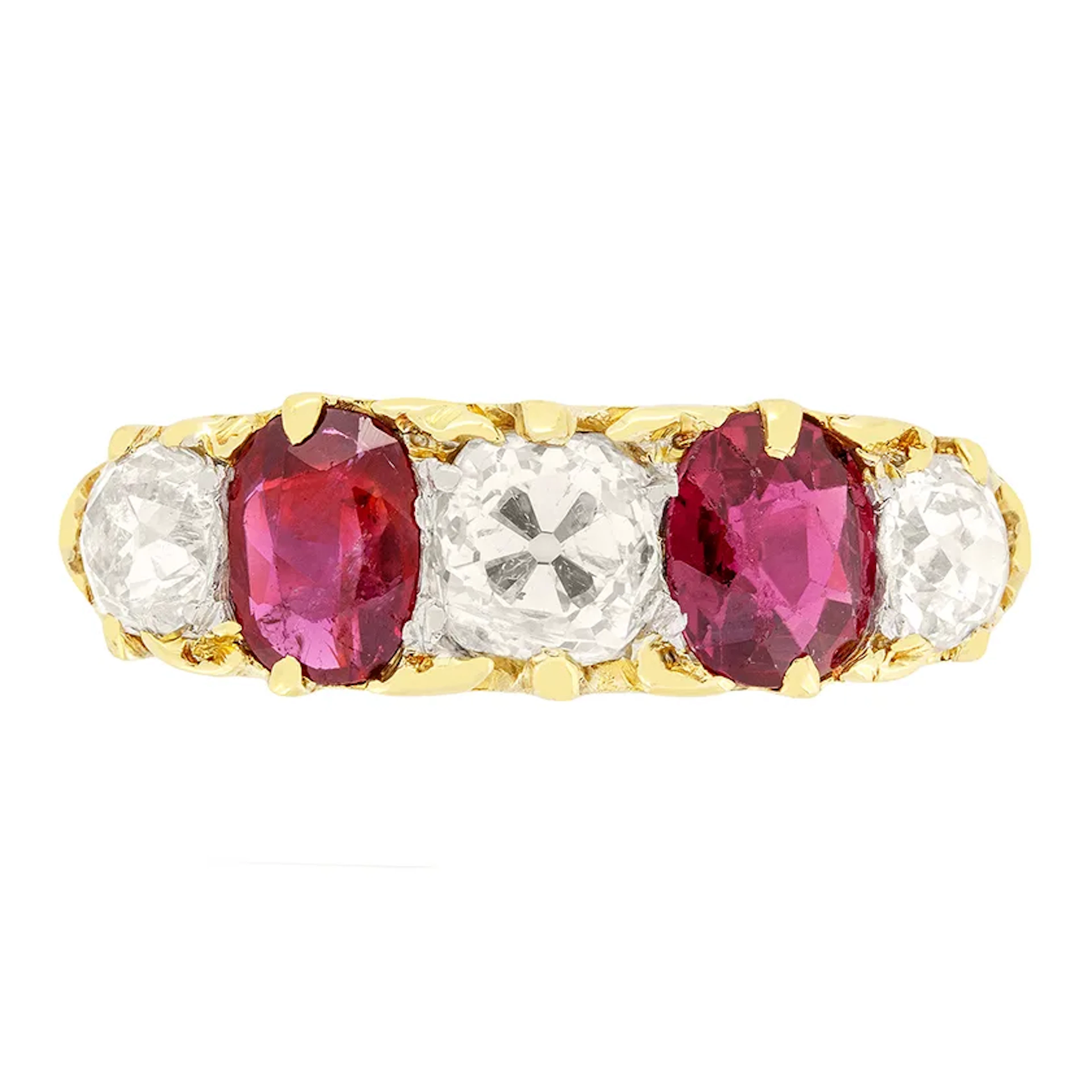 Victorian 1.40ct Diamond and Ruby Five Stone Ring, c.1880s