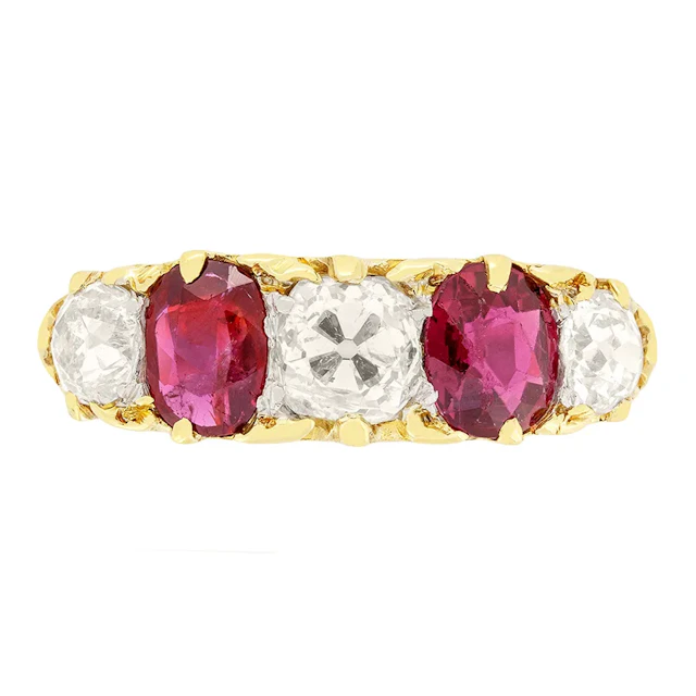 Victorian 1.40ct Diamond and Ruby Five Stone Ring, c.1880s