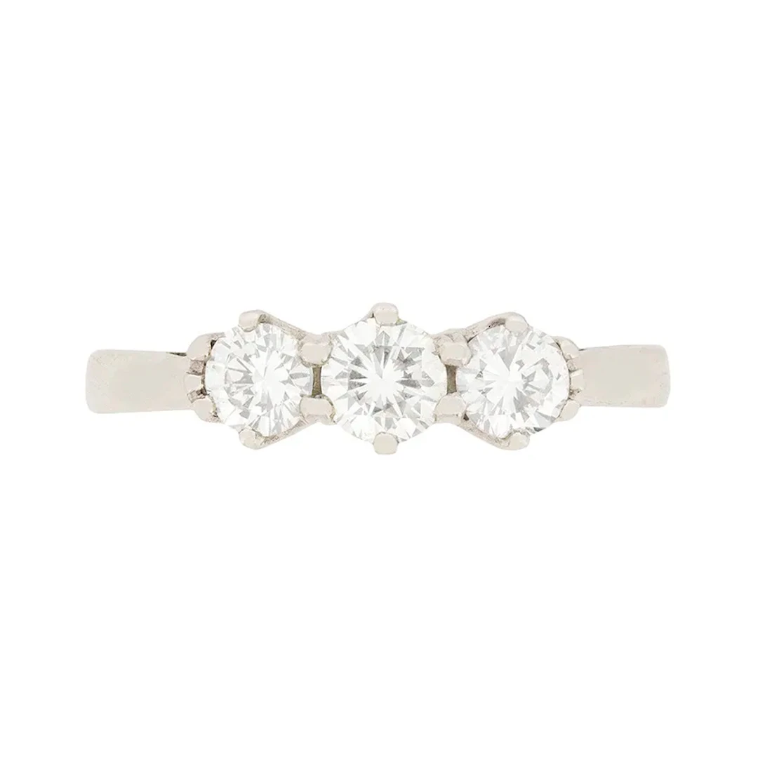 0.70 Carat Three Stone Round Brilliant Cut Diamond Engagement Ring