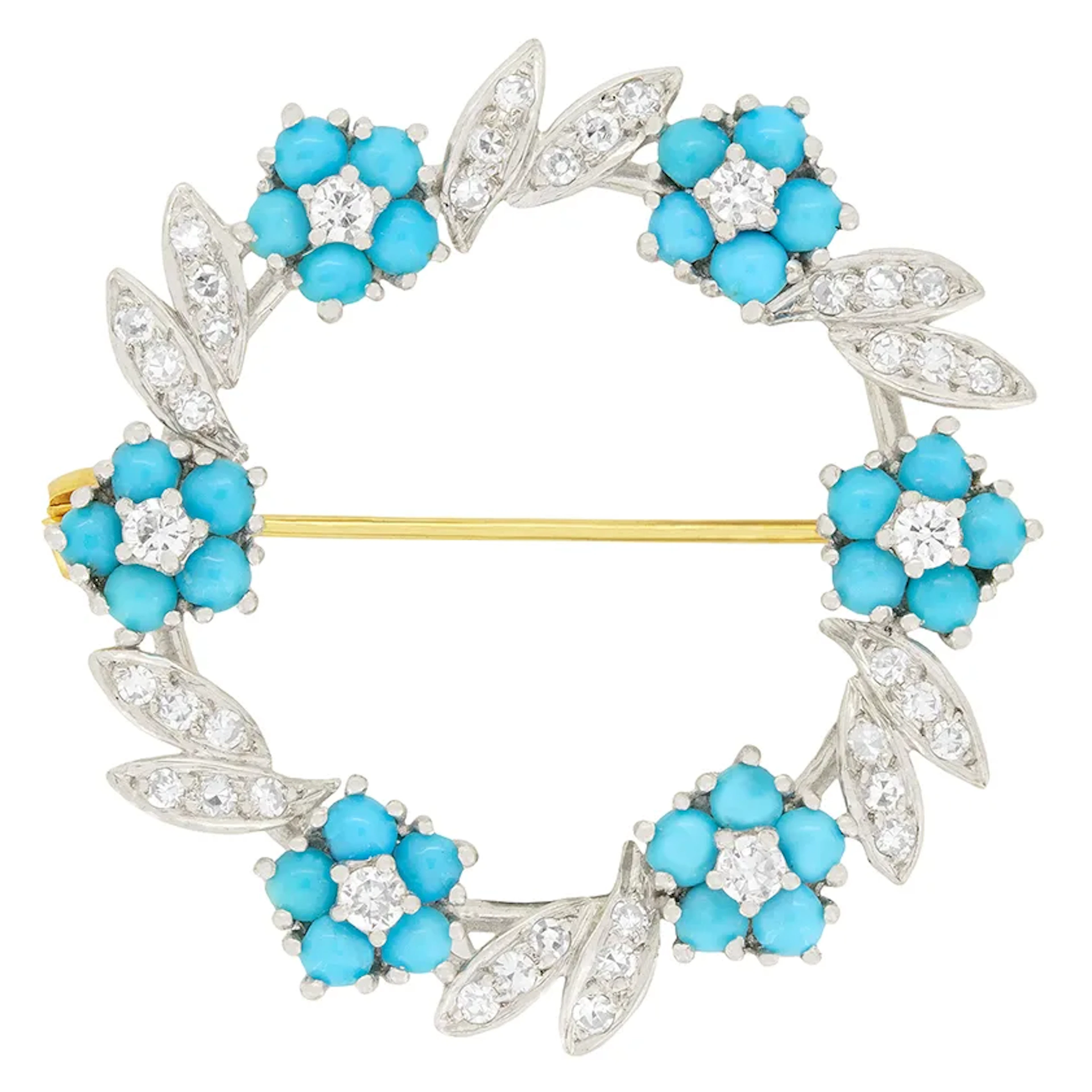 Vintage Turquoise and Diamond Brooch, c.1970s