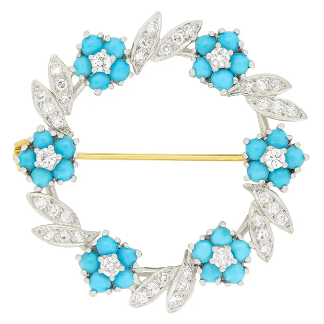 Vintage Turquoise and Diamond Brooch, c.1970s