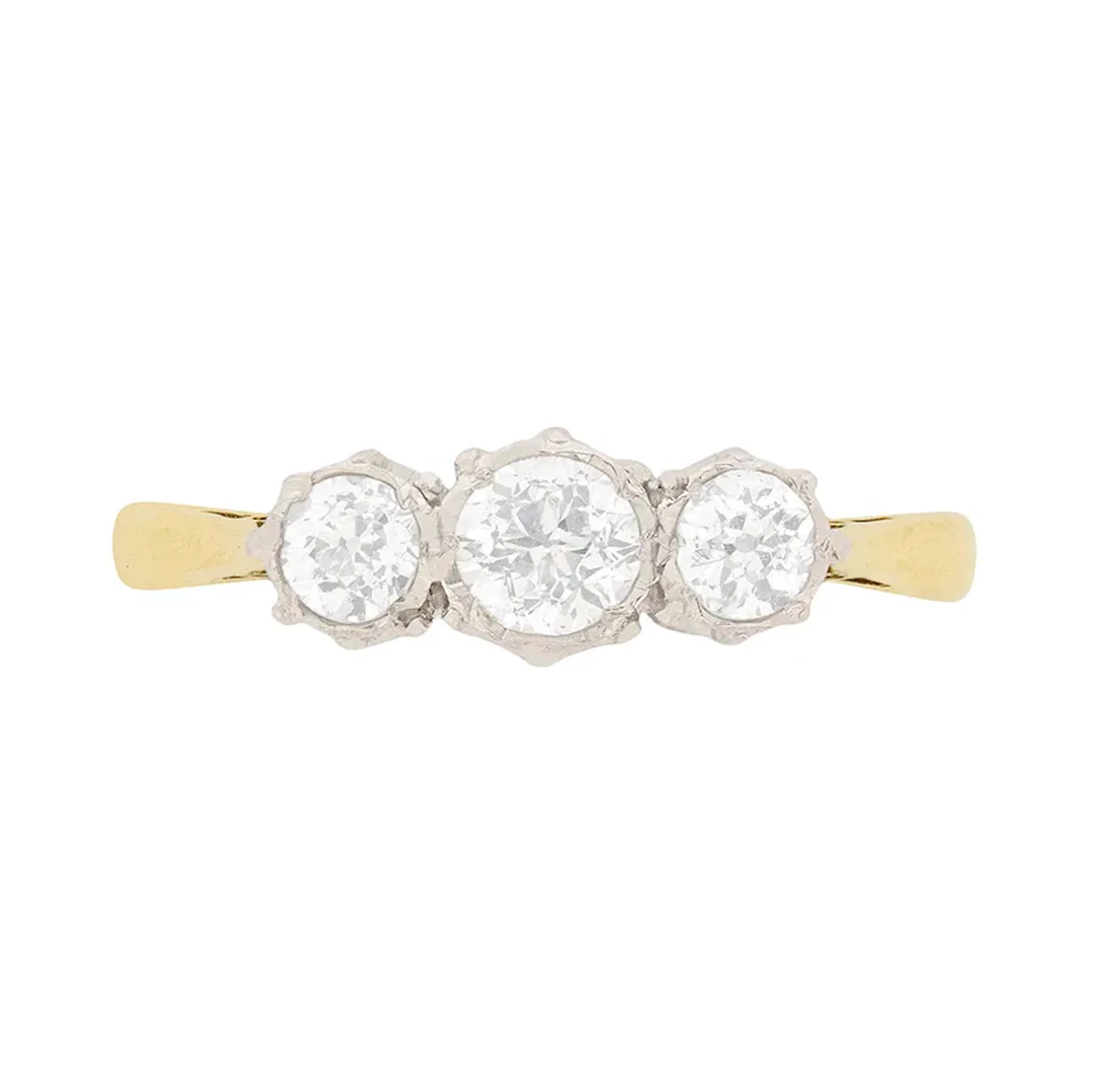 Edwardian 0.80ct Diamond Three Stone Engagement Ring, c.1910