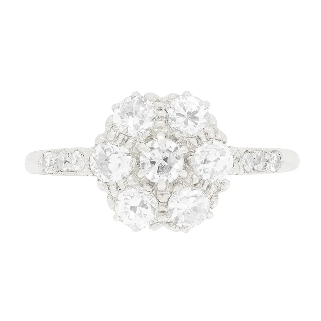 Art Deco 1.00ct Diamond Daisy Cluster Ring, c.1920s