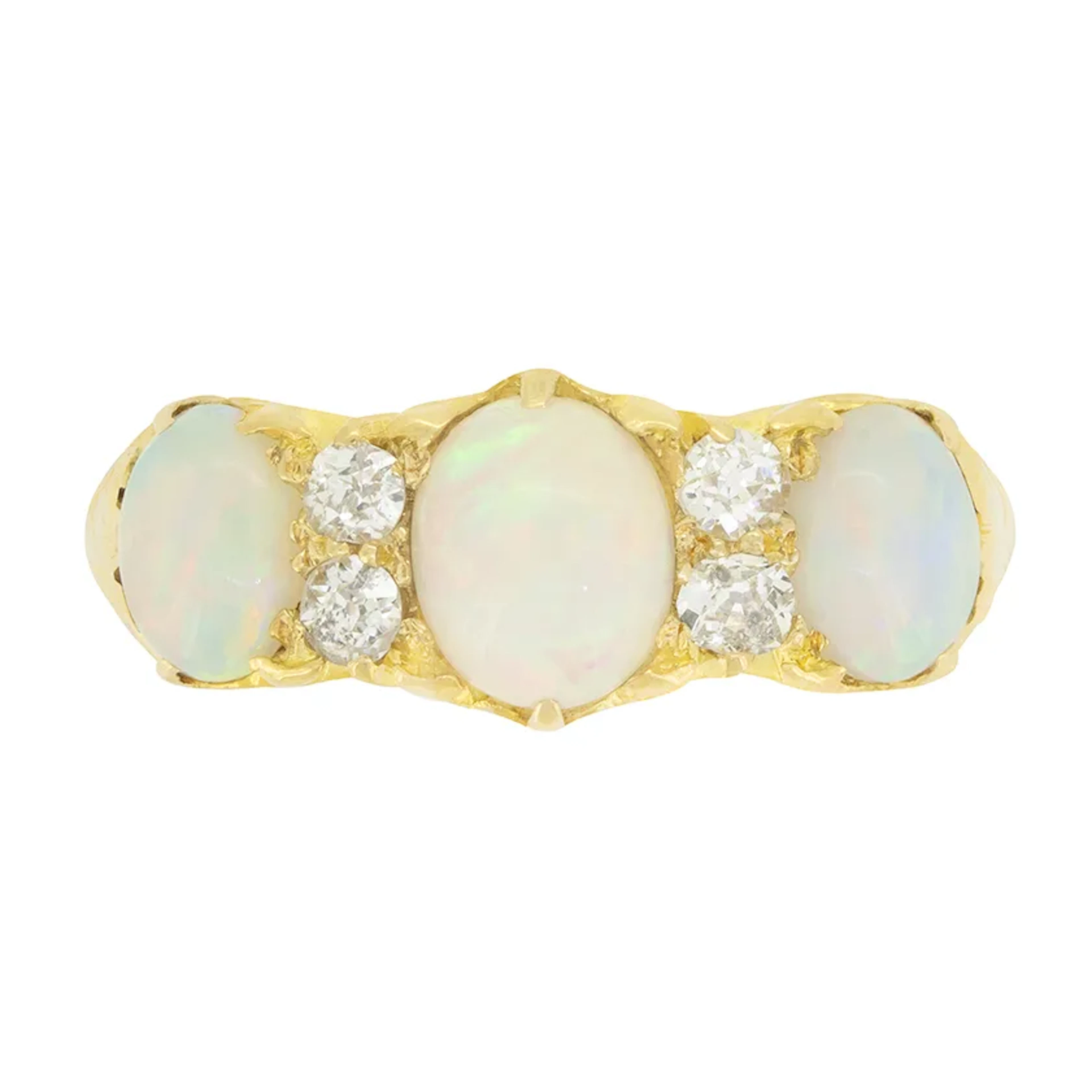 Victorian 1.10ct Opal and Diamond Three Stone Ring, c.1880s