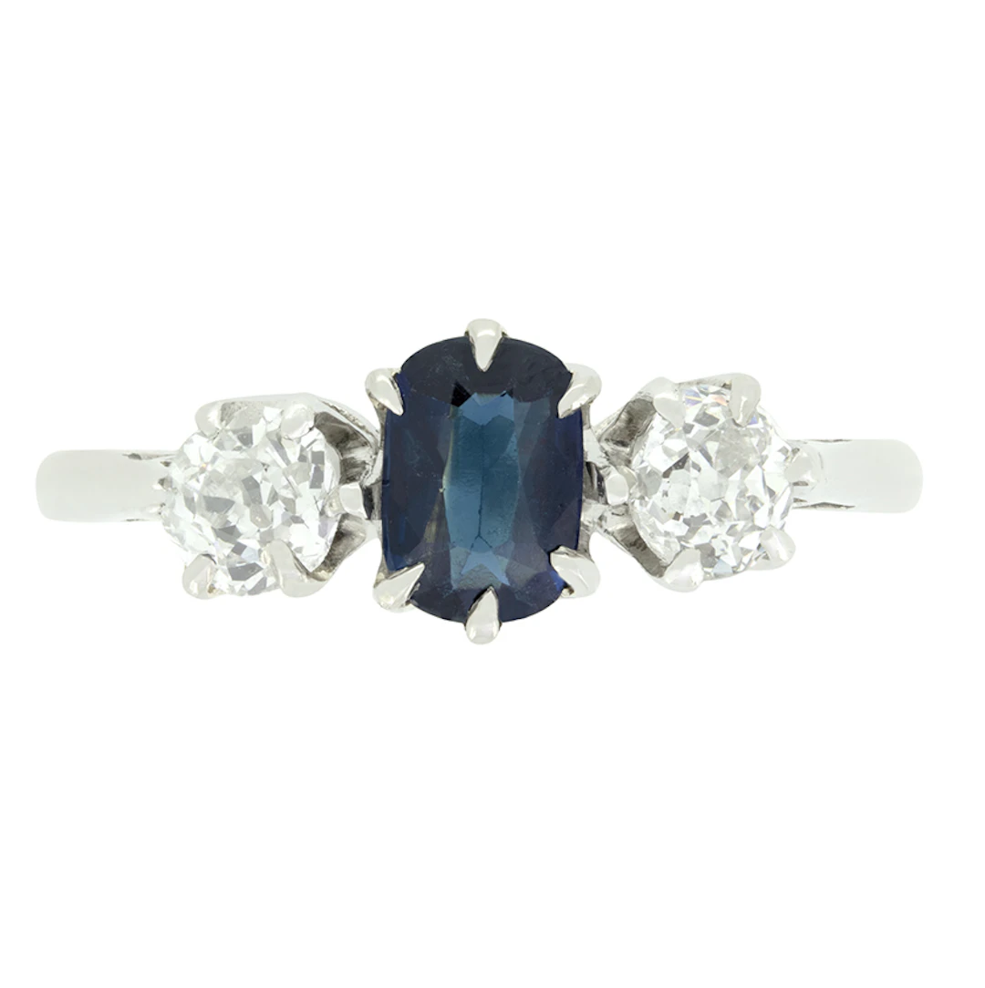 Late Deco 0.45ct Sapphire and Diamond Three Stone, c.1940s