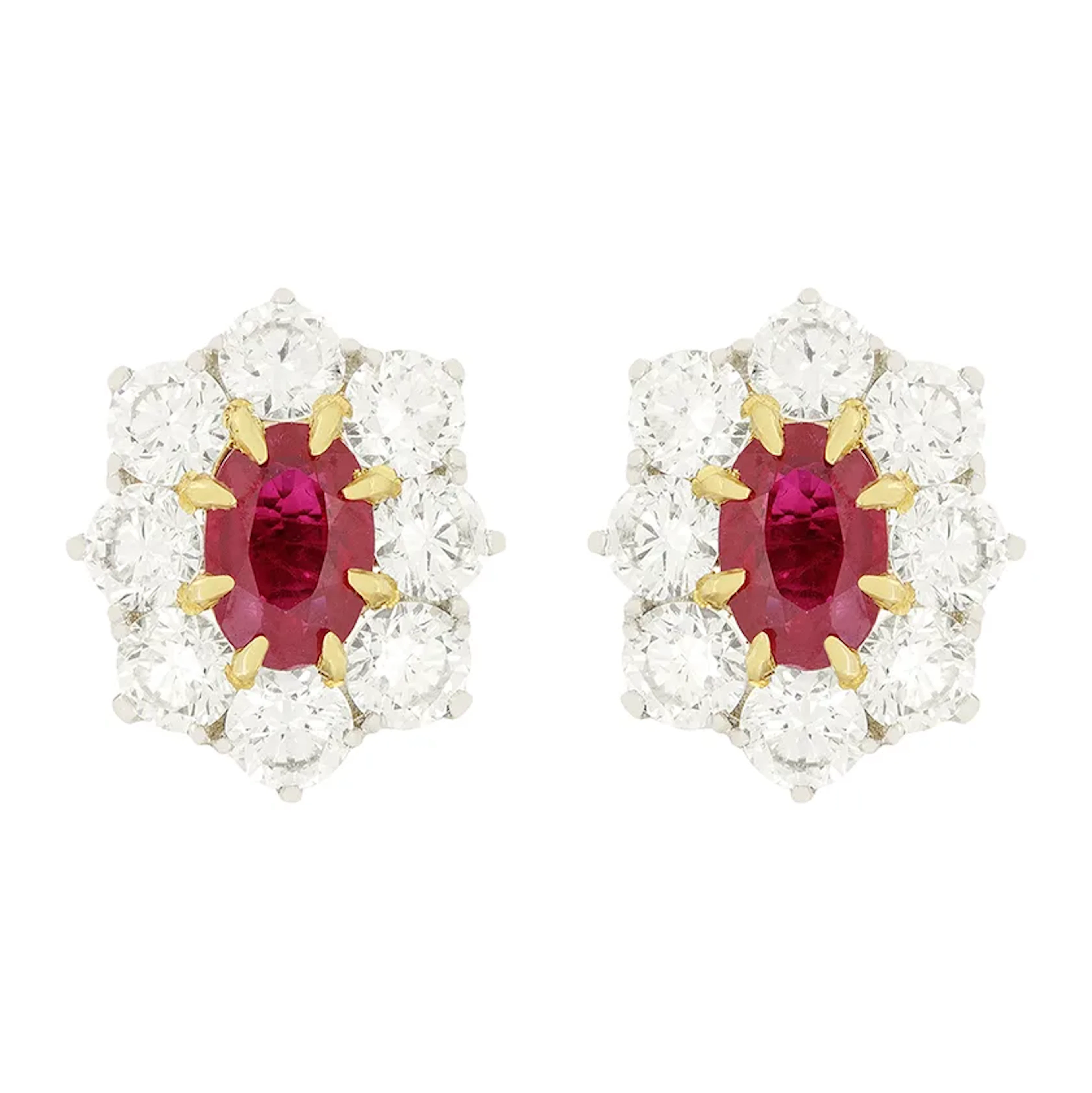Vintage 1.00ct Ruby and Diamond Cluster Earrings, c.1980s