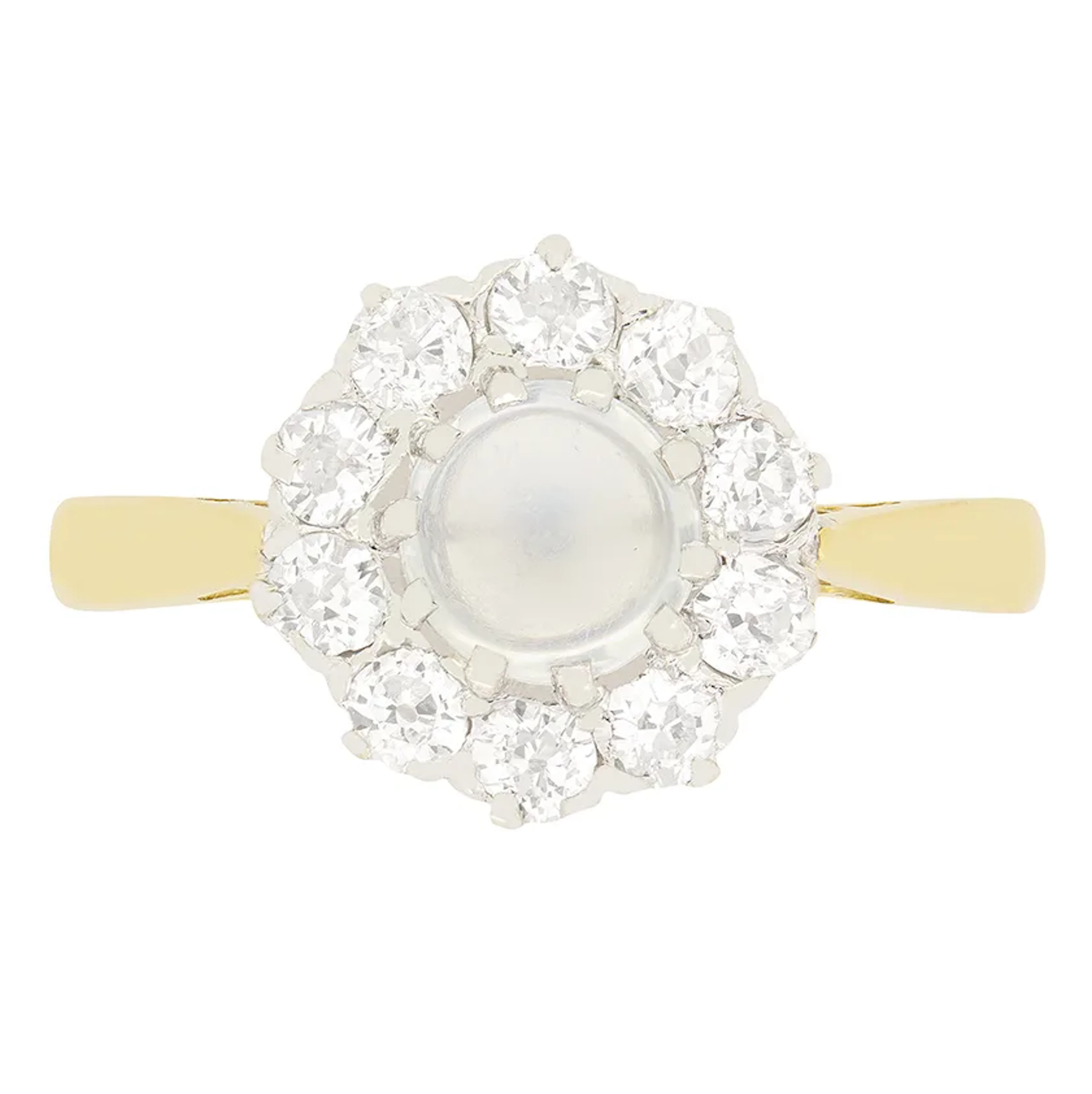 Edwardian 1.00ct Moonstone and Diamond Cluster Ring, c.1910s