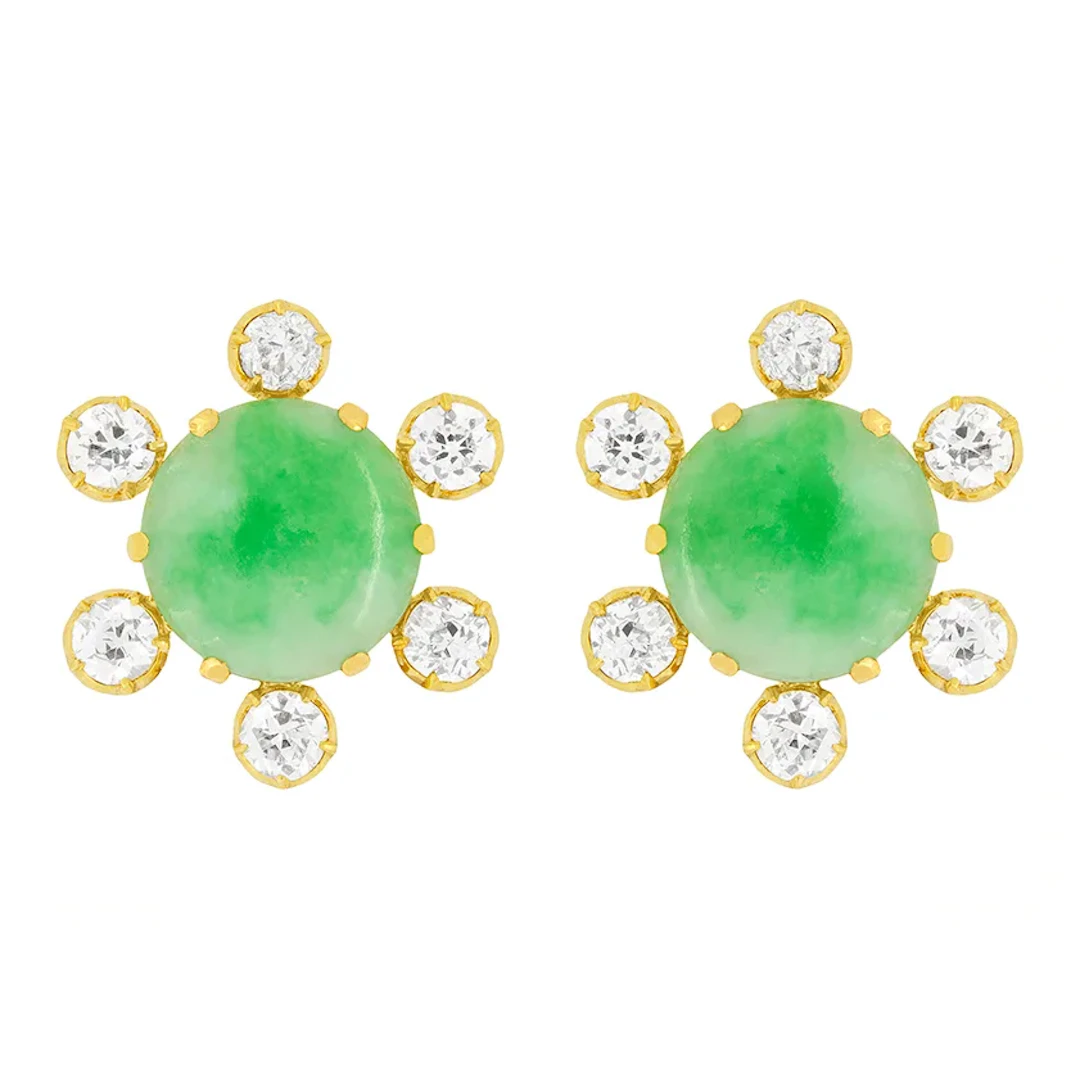 Victorian 5ct Jade and Diamond Earrings, c.1900s