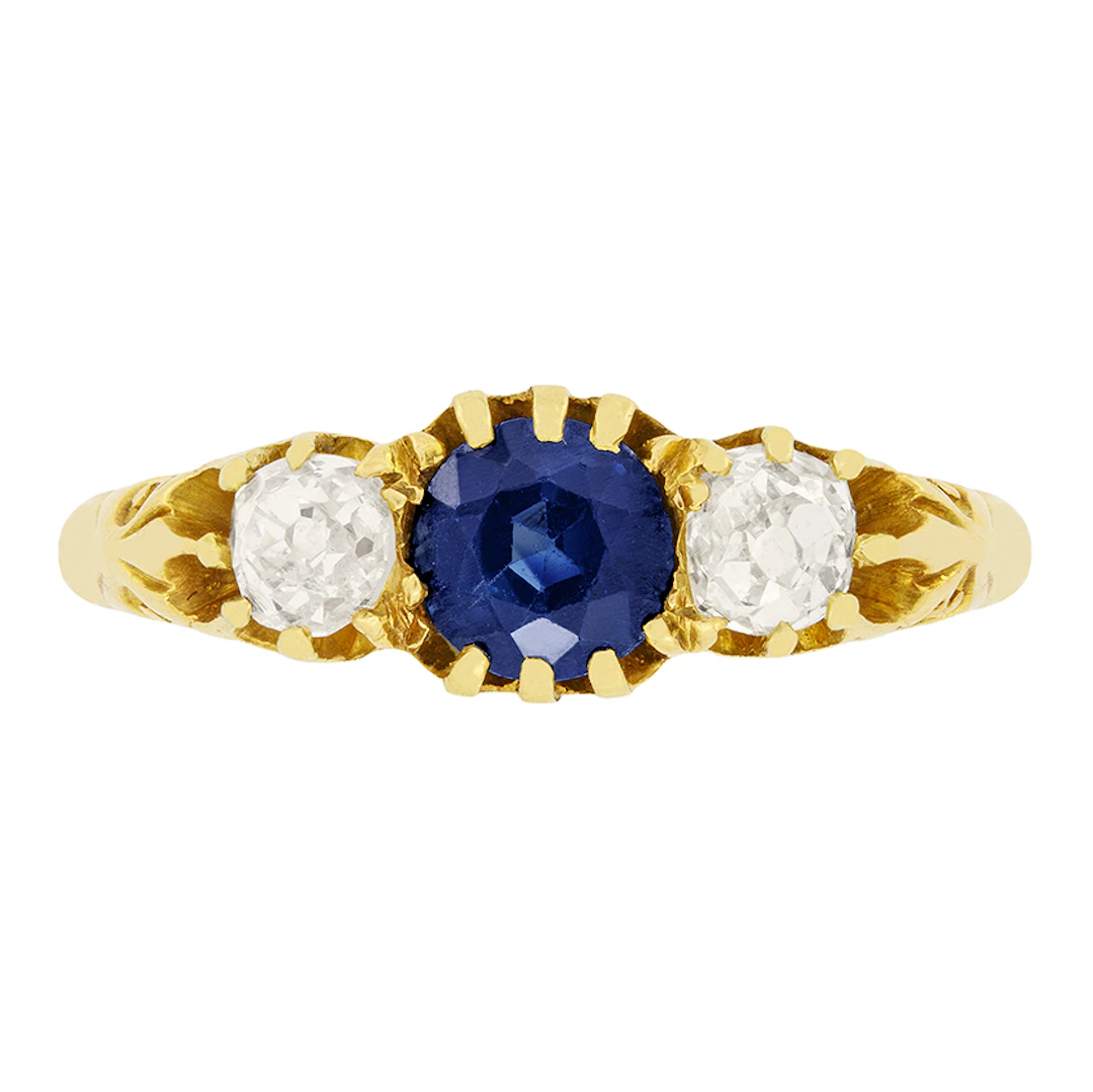 Edwardian 0.85ct Sapphire and Diamond Trilogy Ring, hallmarked 1907