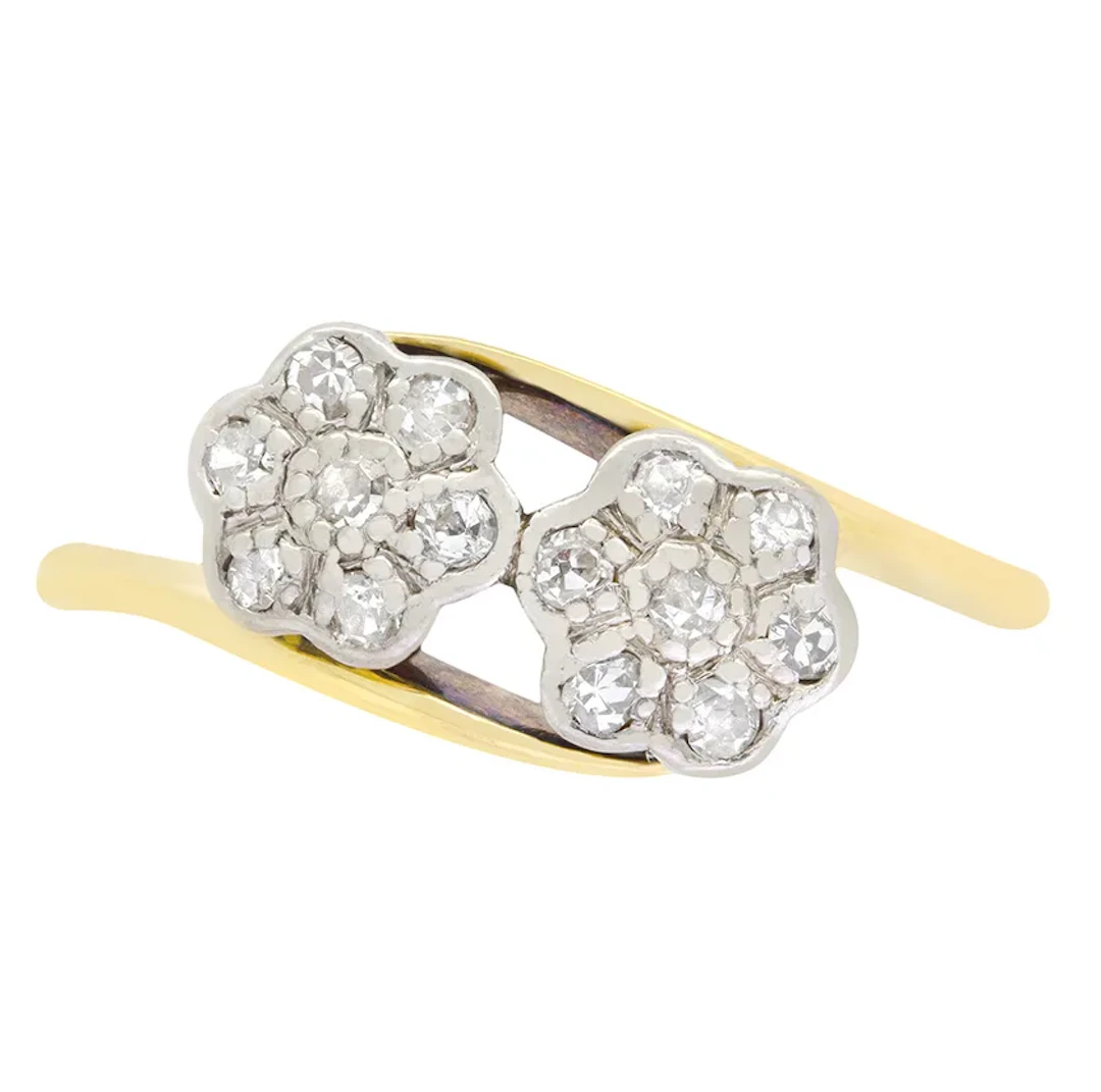 Edwardian 0.14ct Diamond Double Daisy Cluster, c.1910s