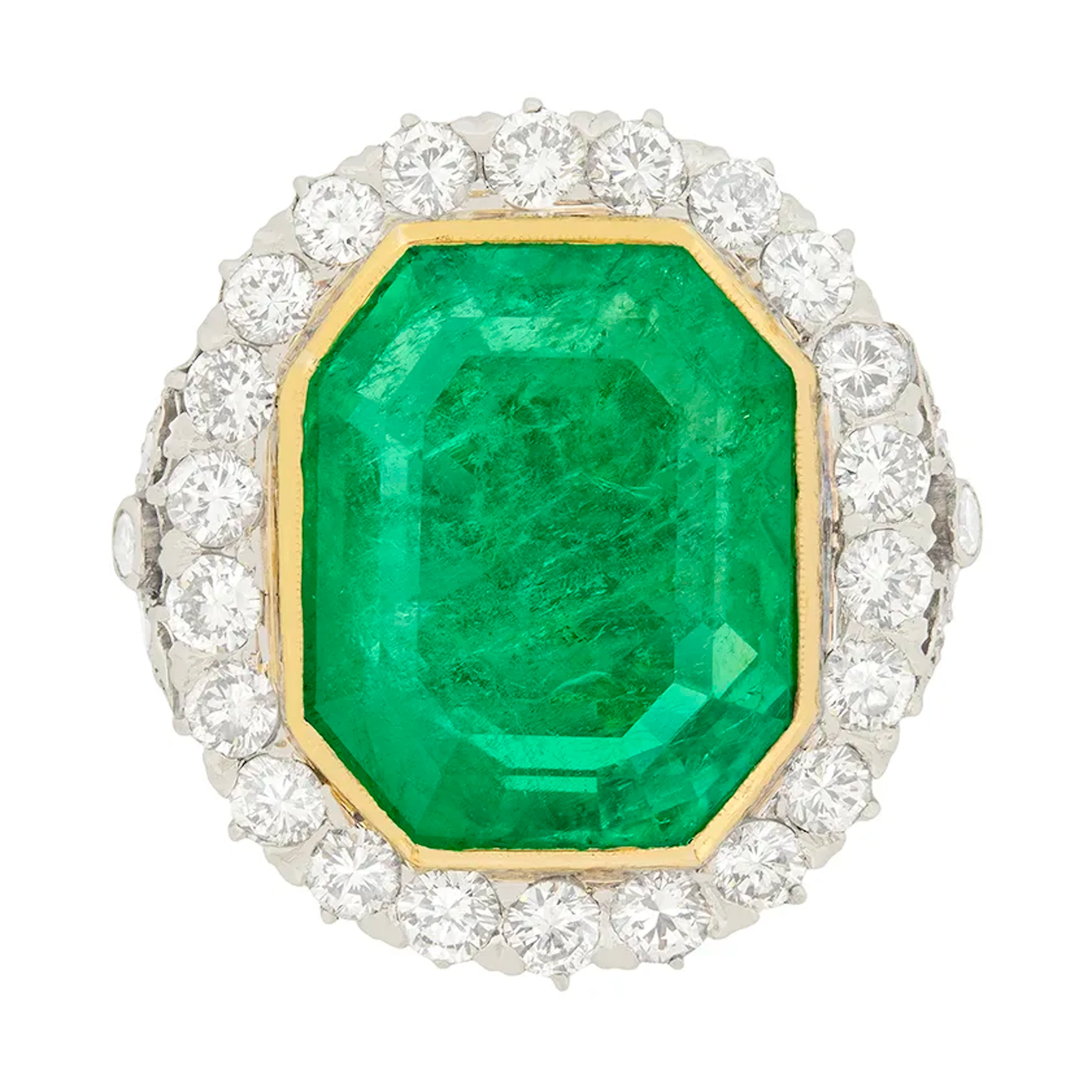 Art Deco 16.10ct Colombian Emerald and Transitional Cut Diamond Halo