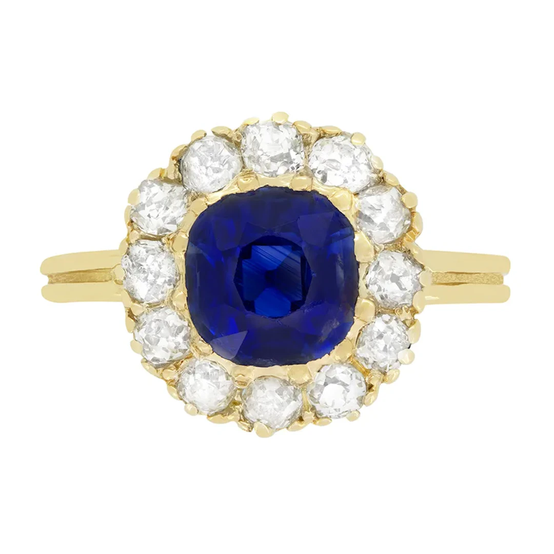 Victorian 1.90ct Sapphire and Diamond Cluster Ring, c.1880s