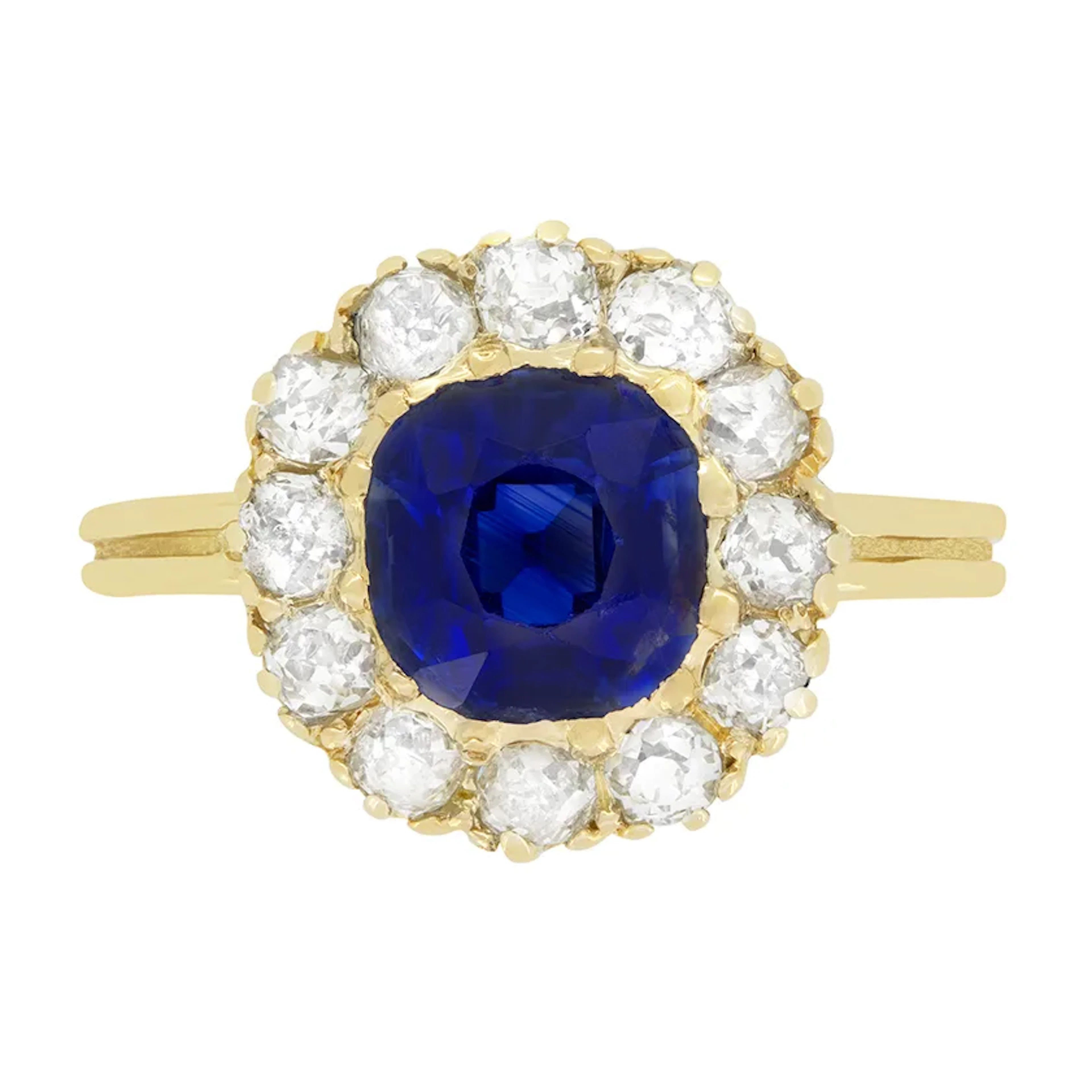 Victorian 1.90ct Sapphire and Diamond Cluster Ring, c.1880s