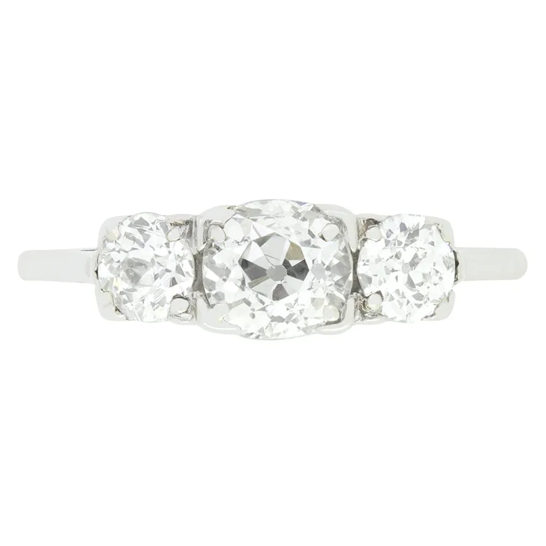 Art Deco 1.55ct Diamond Three Stone Ring, c.1920s