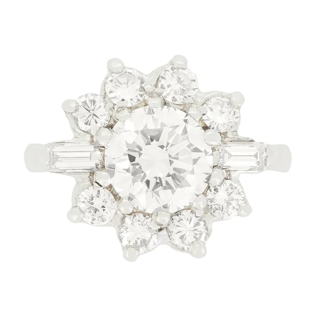 Vintage 0.95ct Diamond Cluster Ring, c.1950s