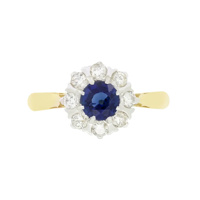 Vintage 0.60ct Sapphire and Diamond Cluster Ring, hallmarked 1987