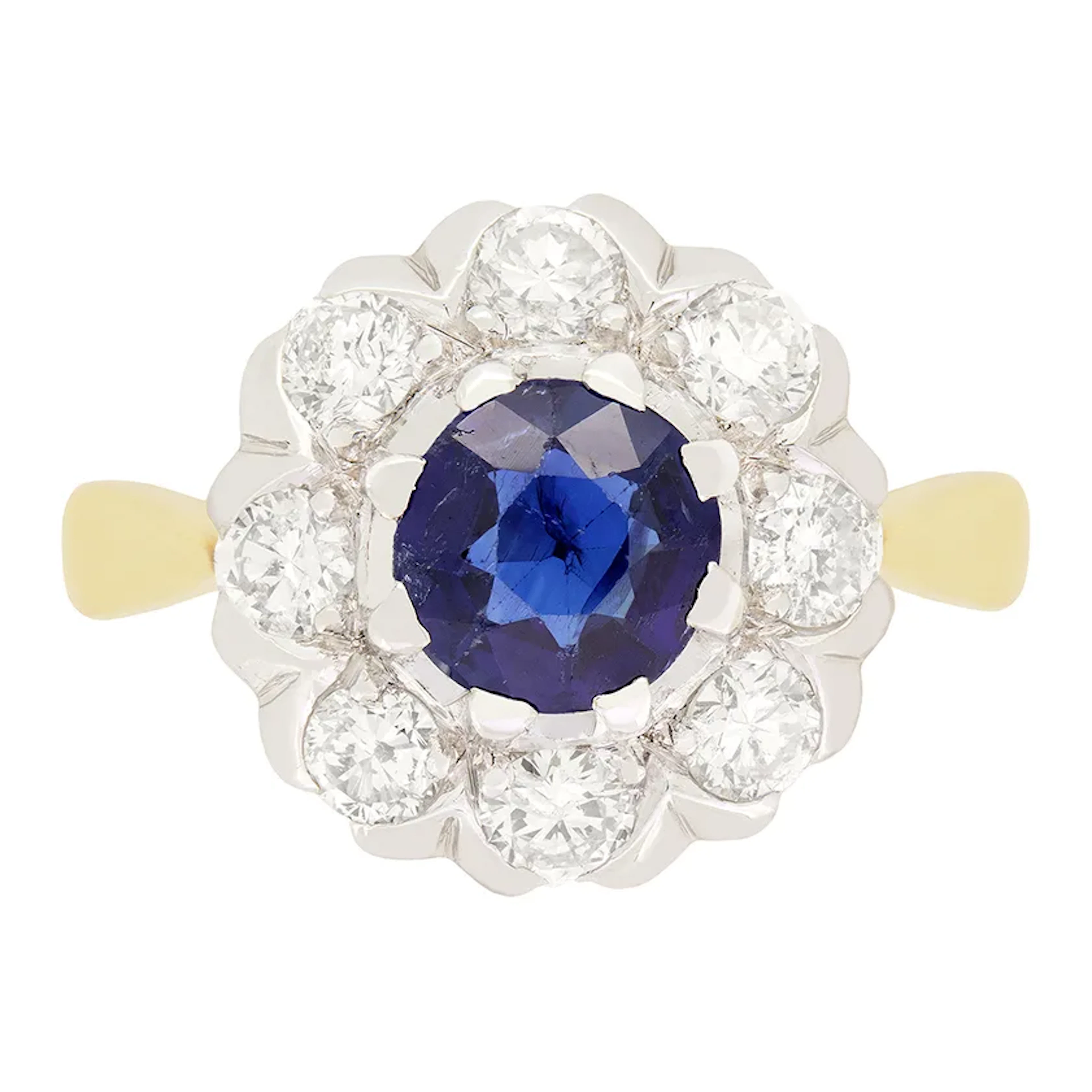 Vintage 0.80ct Sapphire and Diamond Cluster Ring, c.1950s