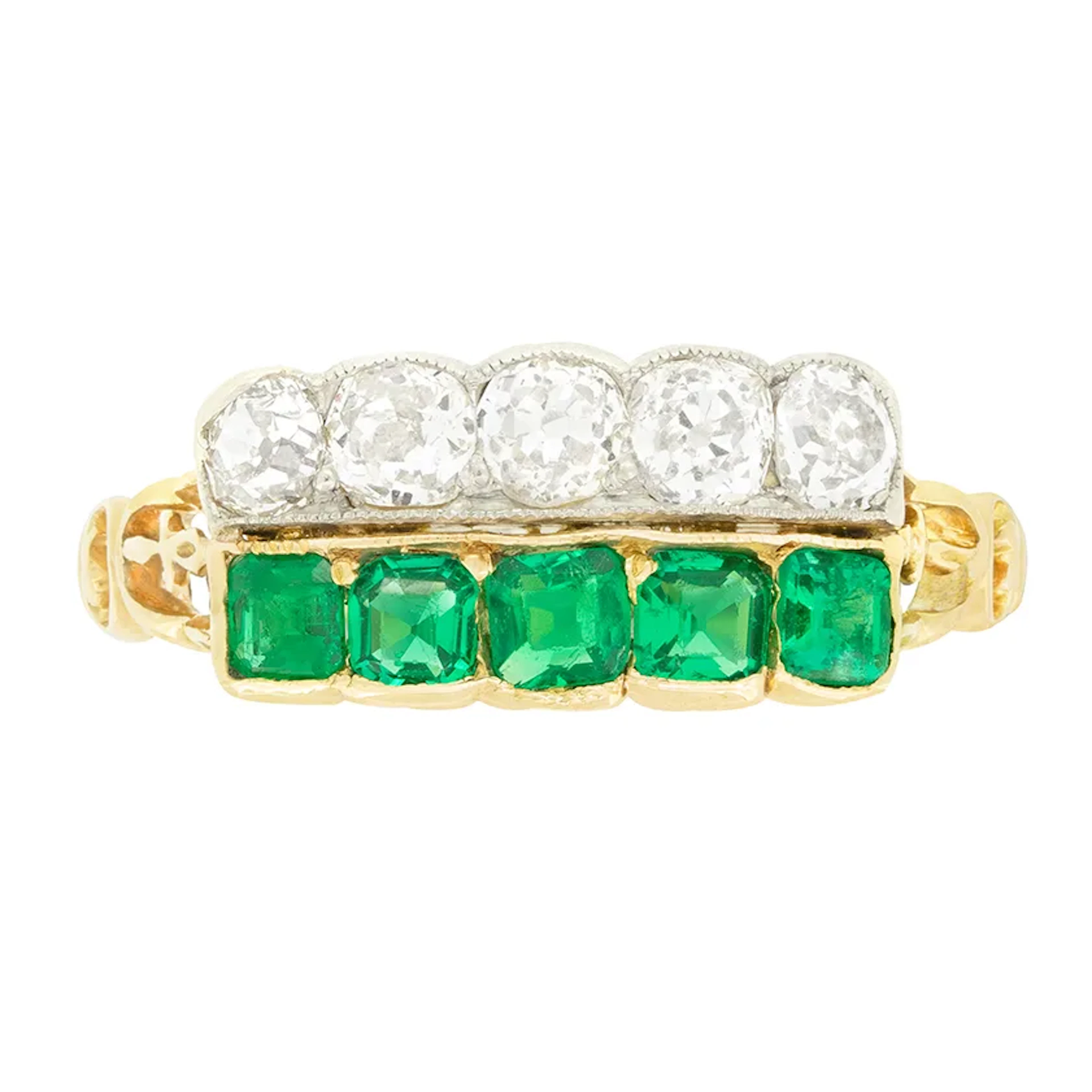 Victorian 0.50ct Emerald and Diamond Ring, c.1880s