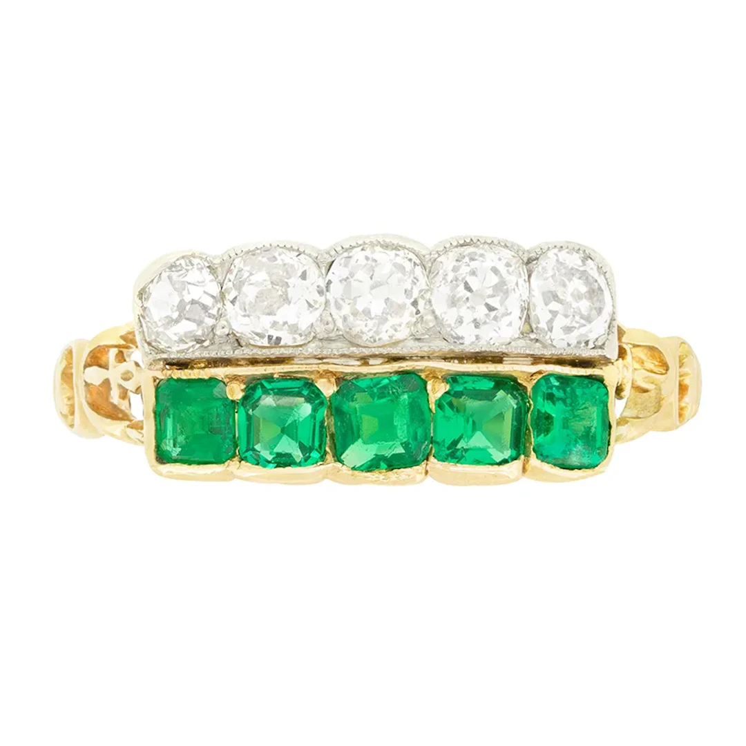Victorian 0.50ct Emerald and Diamond Ring, c.1880s