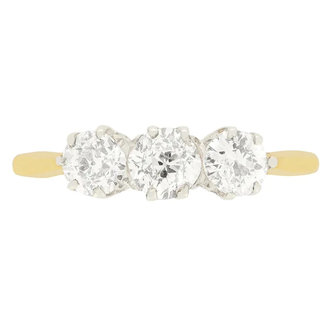 Edwardian 0.85ct Diamond Three Stone Ring, c.1910s