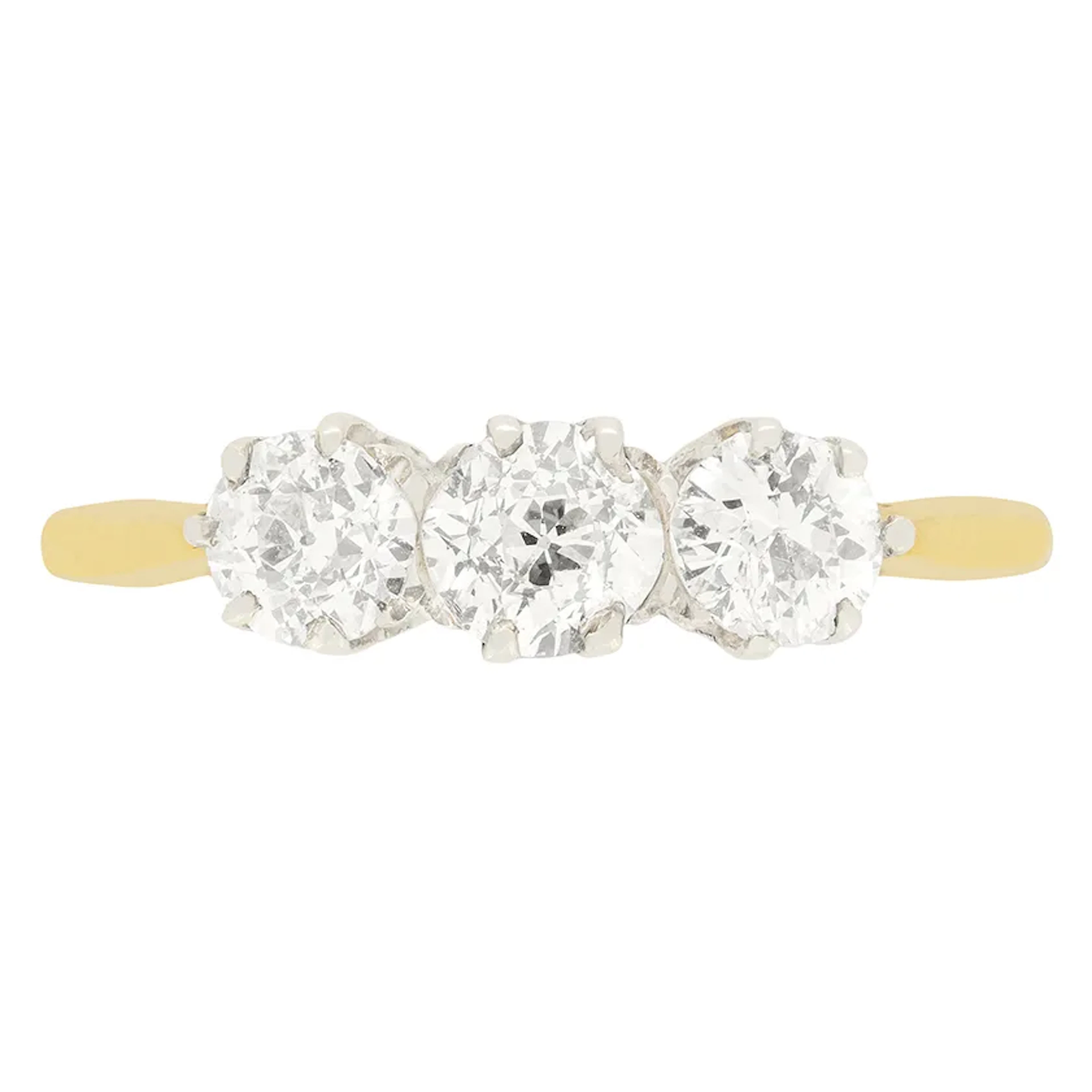 Edwardian 0.85ct Diamond Three Stone Ring, c.1910s