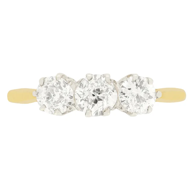 Edwardian 0.85ct Diamond Three Stone Ring, c.1910s