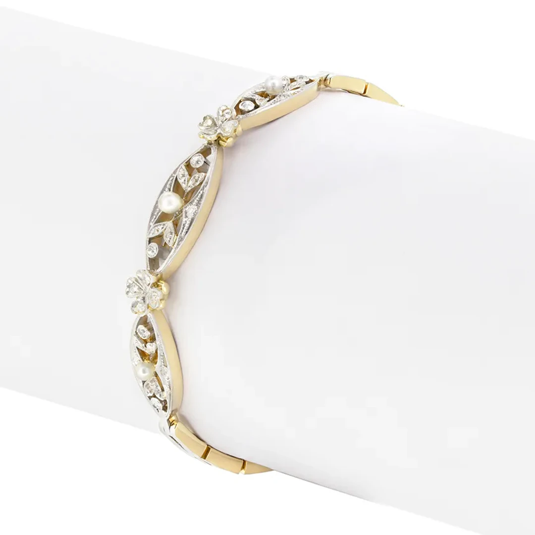 Edwardian 0.32ct Diamond and Pearl Bracelet, c.1910s